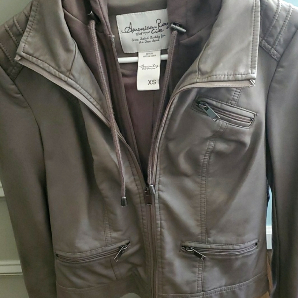 American Rag faux leather jacket with hoodie